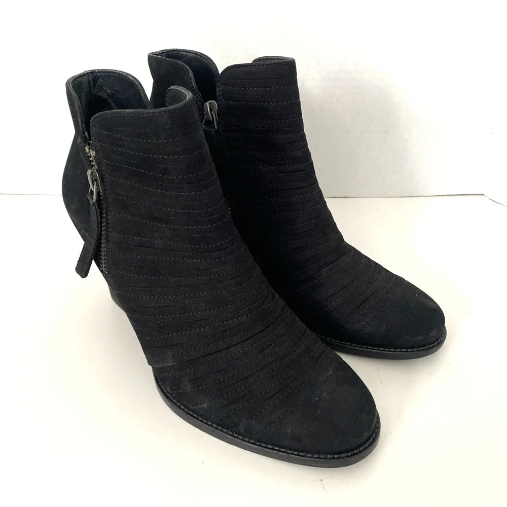 Paul Green Malibu Sliced Zip Bootie Ankle Boot Black Block Heel Suede 6.5UK 9 US